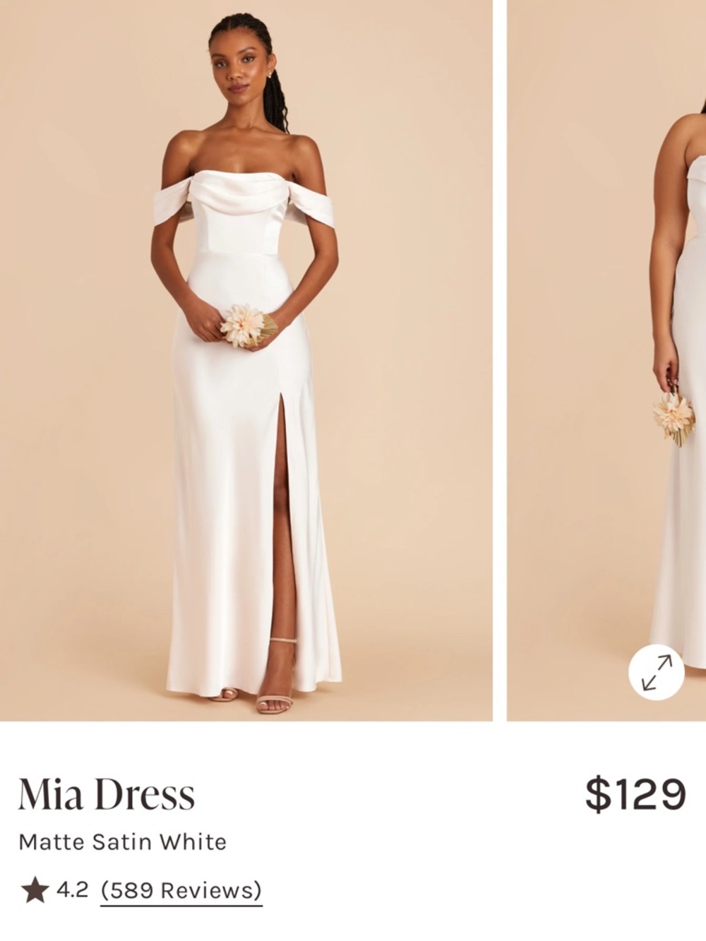 Birdy Grey Off-Shoulder Matte Satin White Gown with Thigh Slit